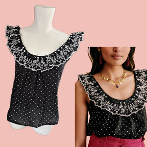 Sézane Rosa Polka Dot Blouse – Frill Collar Cotton Top EU 36